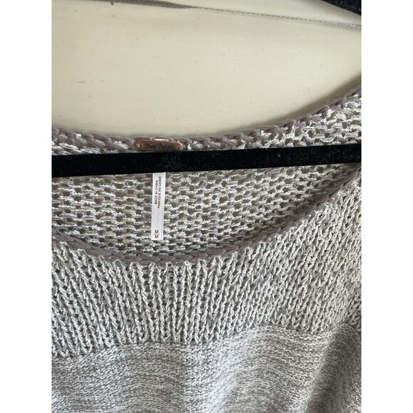 NWT Free People Oversized Knit Sweater Brown Cream Size Medium Cotton Side Slit - Picture 3 of 9